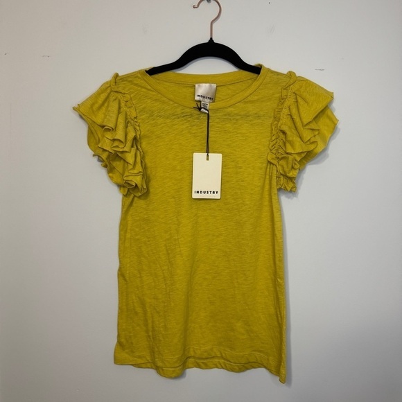 Industry Republic Tops - Industry Republic Ruffle Sleeve Tee XS Yellow Pima Cotton NWT